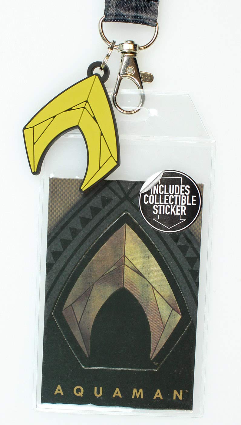 Bioworld Justice League DC Comics Aquaman Lanyard ID Holder Badge with Collectible Sticker and Rubber Pendant - Image 2